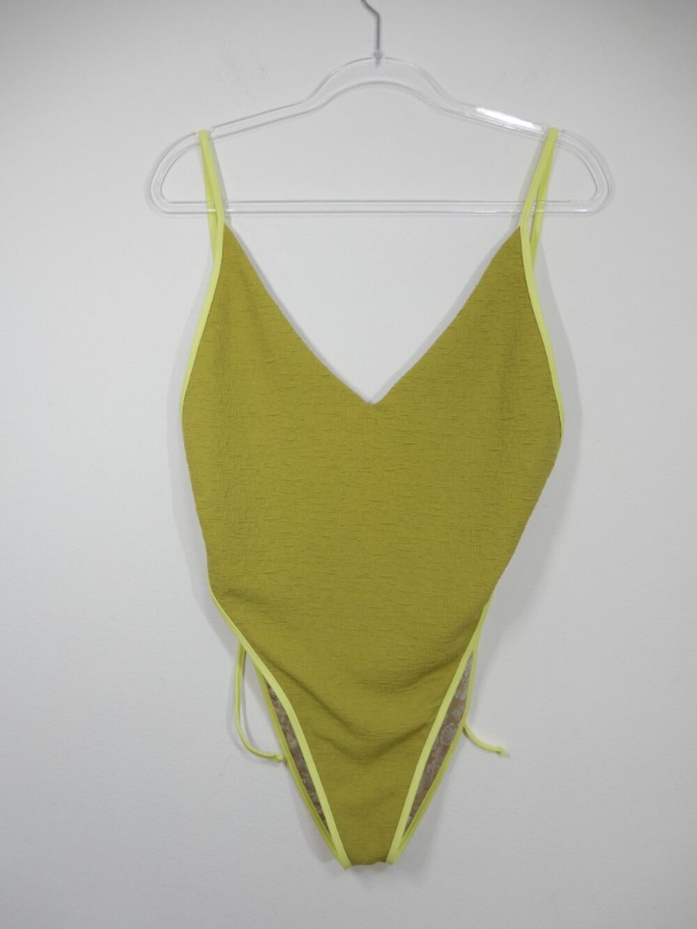 FREE PEOPLE free-est Amber Jacquard One Piece SWIMSUIT Size XL Lime Cheeky NEW - Picture 5 of 9